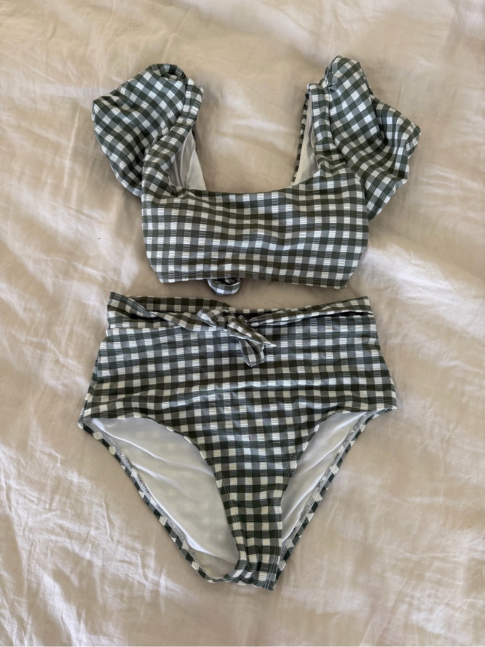 Gianni Bini Green and White Gingham High-Waist Bikini
